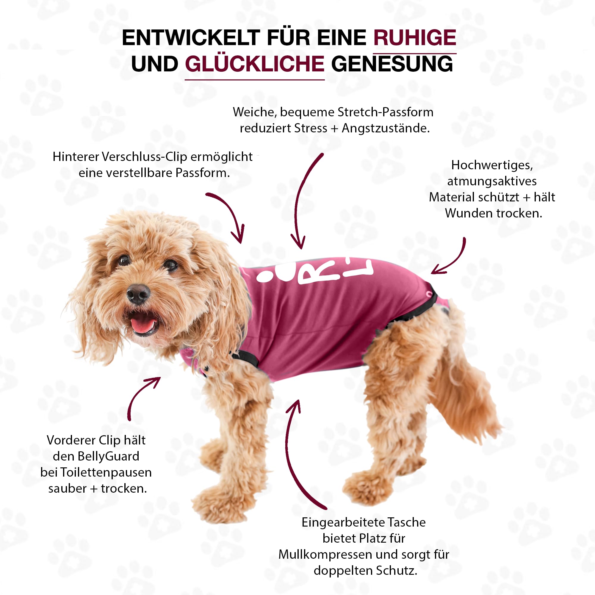 BellyGuard dog recovery easy potty-break: roll-up flexible panels with buttons for convenient bathroom pauses.