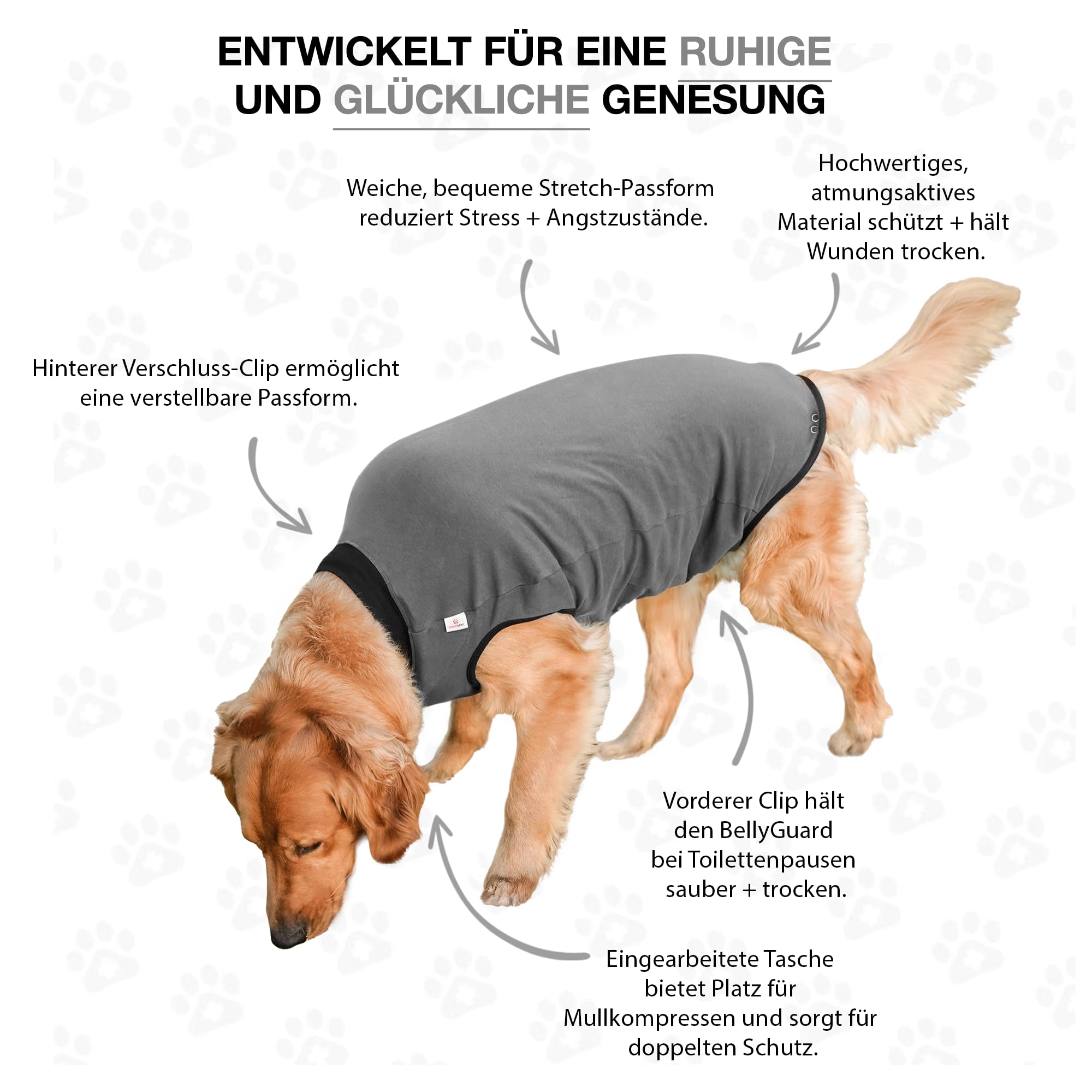BellyGuard comfort-fit image shows gentle stretch for comfortable rest and eating