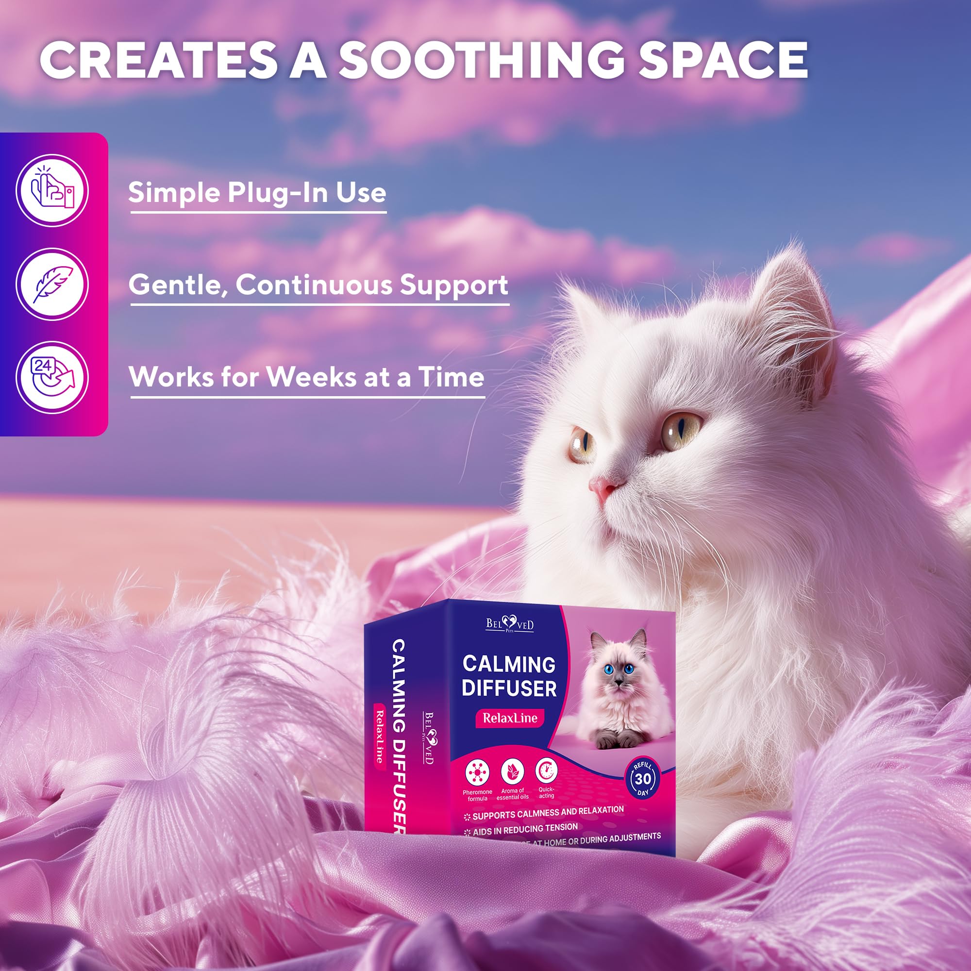 Beloved Pets area coverage demonstrates the diffuser calming a 700 square foot space effectively.