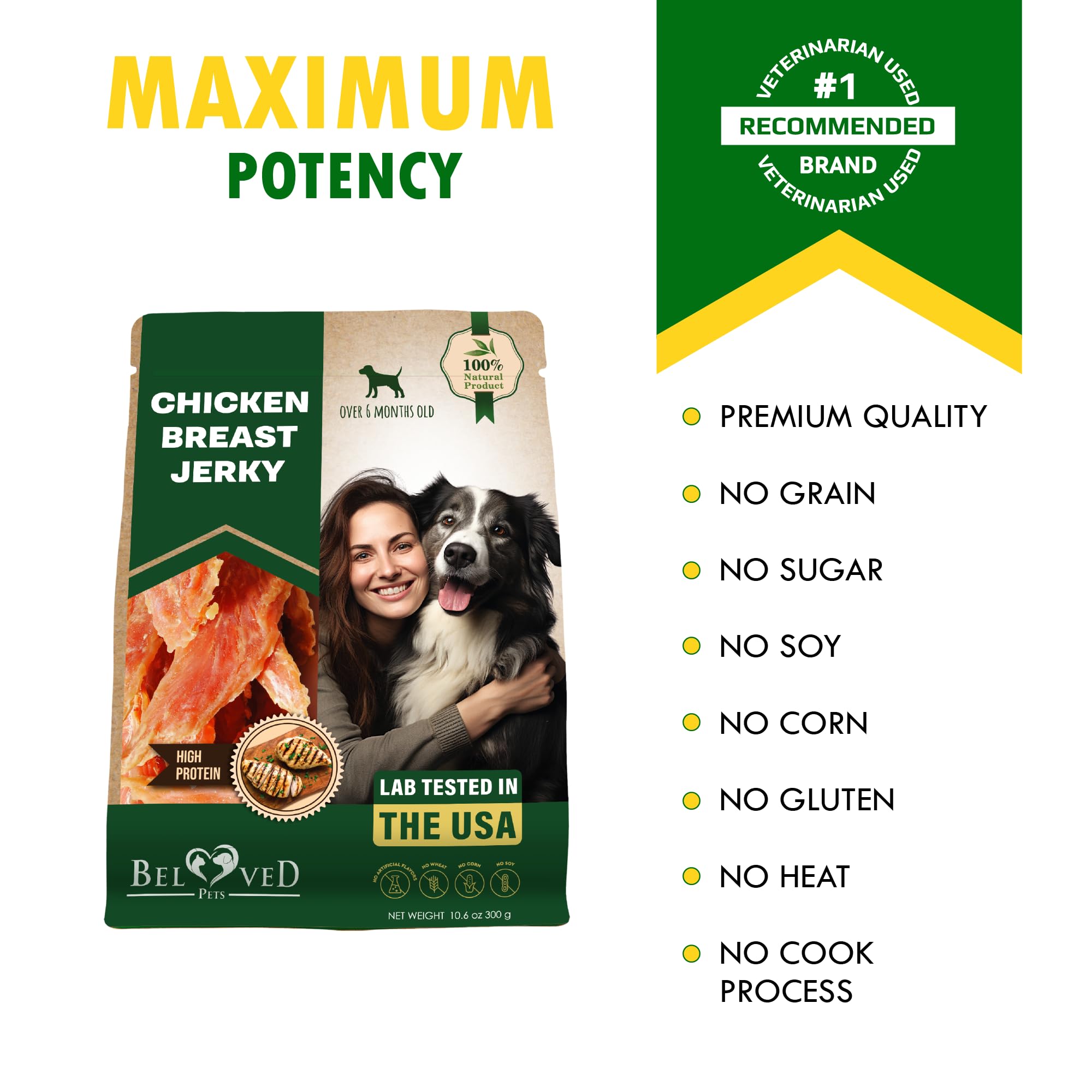 Soft pouch packaging shown for on-the-go Beloved Pets jerky.