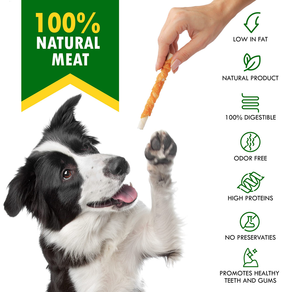Beloved Pets closeup of chicken meat inside chew for flavor detail