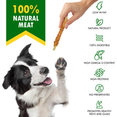 Close-up of a crunchy fish-based chew supporting dental health.