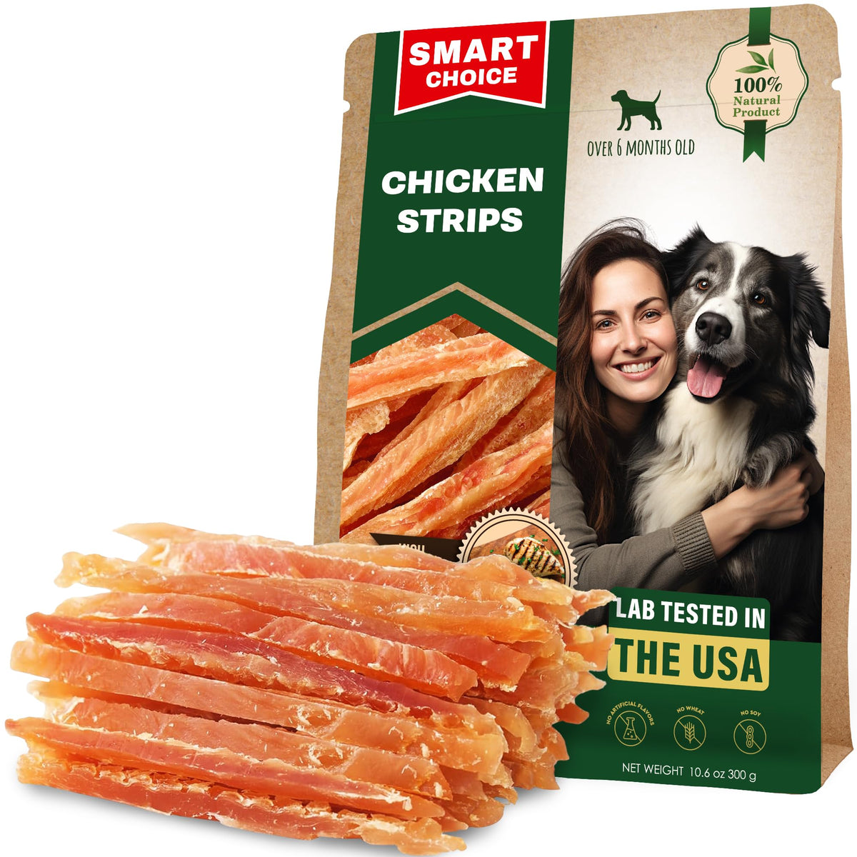 Beloved Pets Chicken Jerky Strips 10.6 oz for dogs, long-lasting chew ideal for training.
