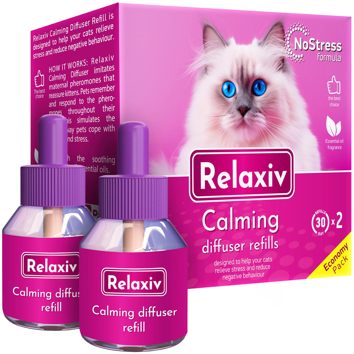 Beloved Pets feline calm diffuser refill bottle promotes a relaxed mood for cats.