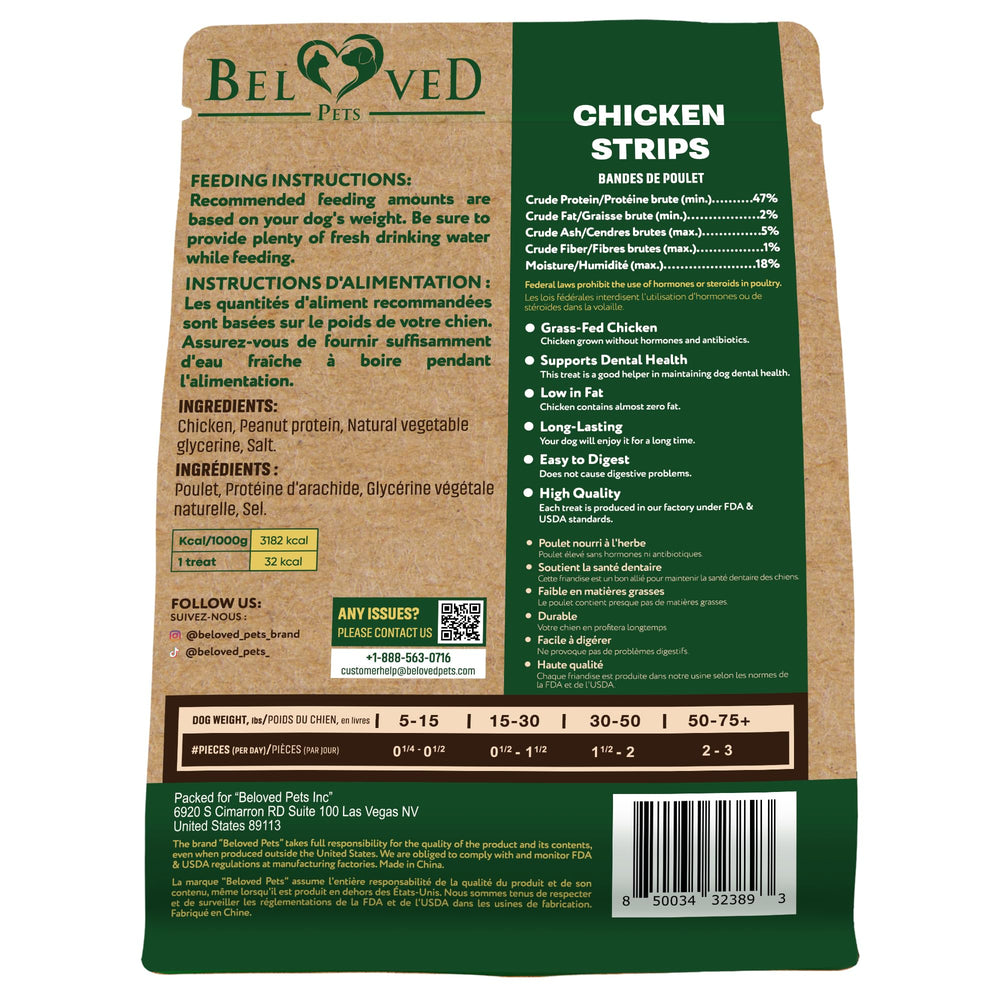 Beloved Pets Human-grade chicken jerky sticks made in USA for safe rewards.