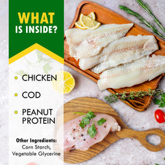 Omega-3 rich fish chews promote a shiny coat and healthy skin.
