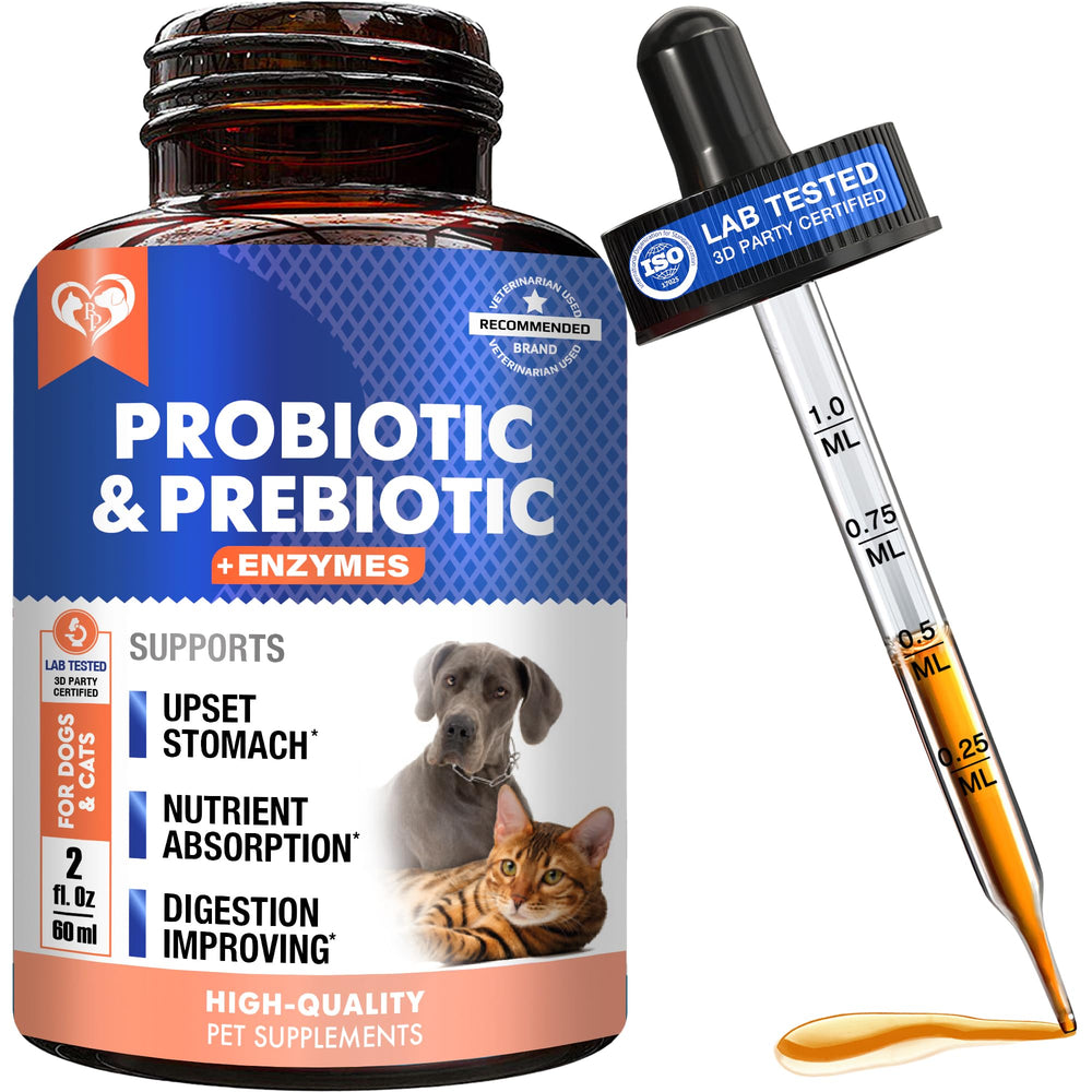 Beloved Pets probiotics bottle pour supports easy daily administration for dogs and cats.