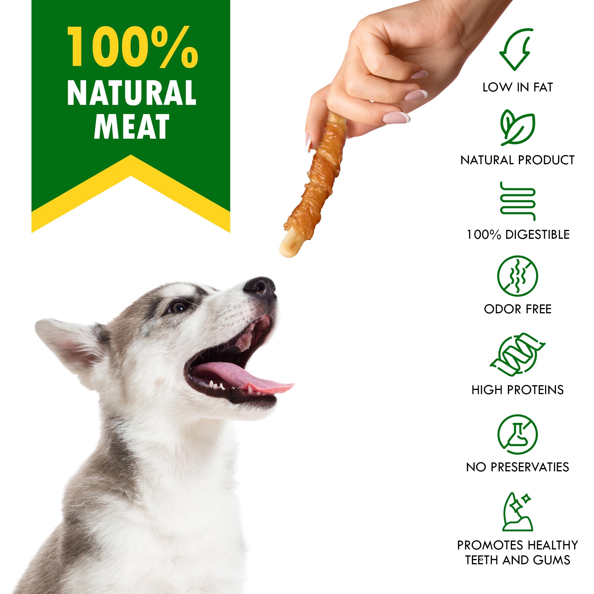 Beloved Pets rawhide-free chews provide a protein-rich bite for dogs.