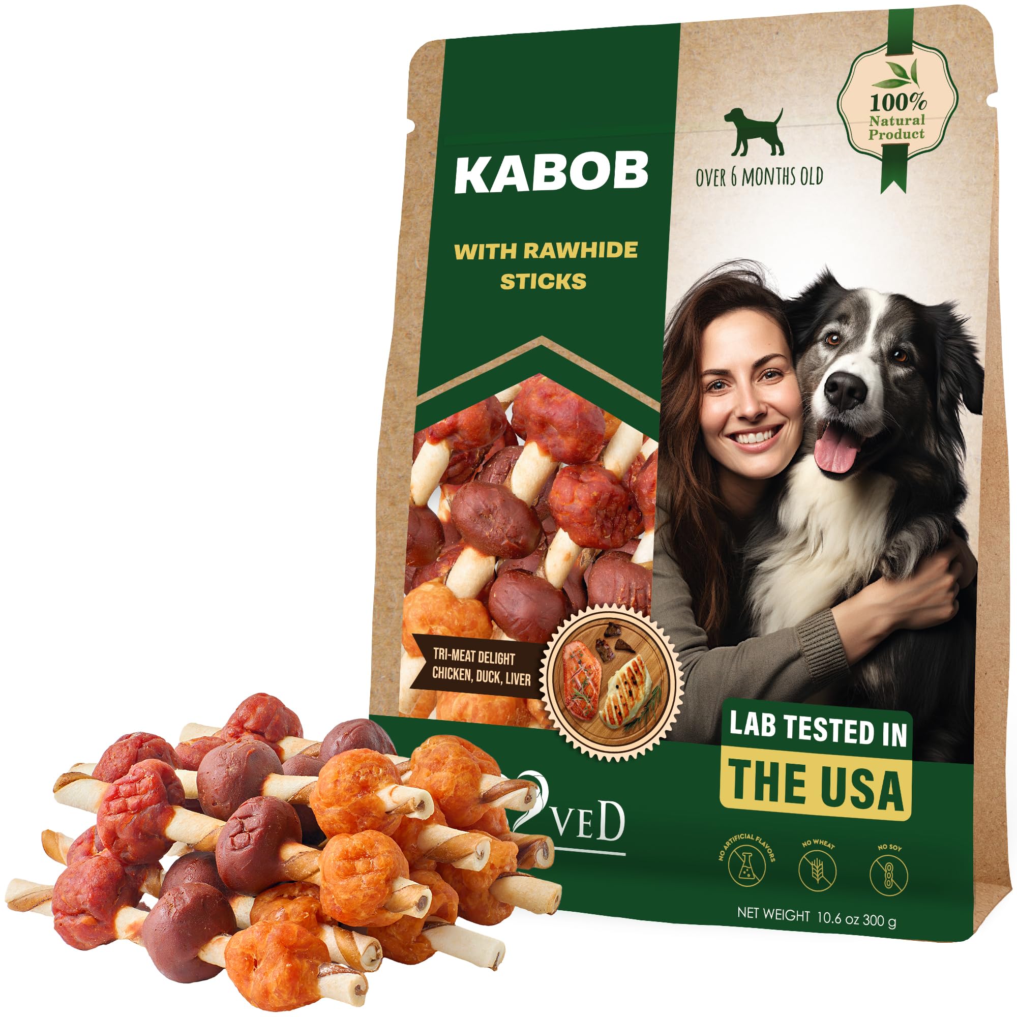 Beloved Pets rawhide kabobs with duck and chicken, long-lasting chew for dogs.