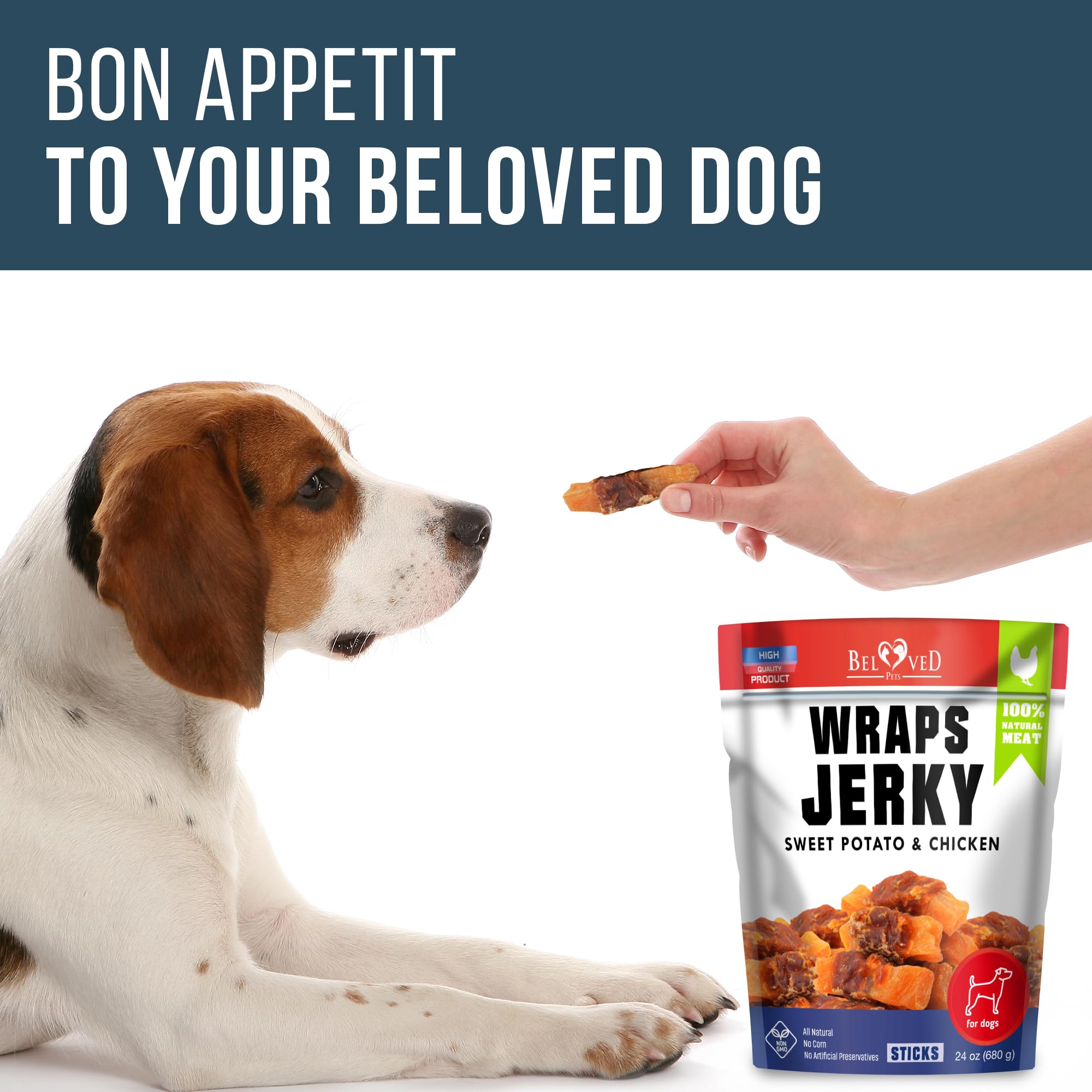 Beloved Pets Sweet Potato Jerky Wraps small dog portion, bite-sized training pieces