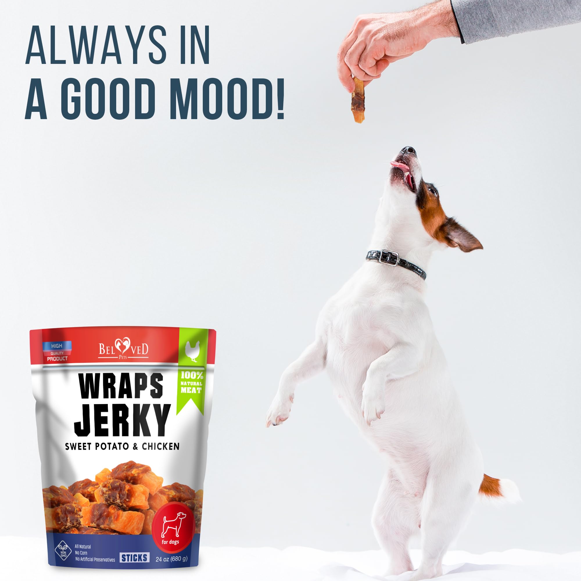Beloved Pets Sweet Potato Jerky Wraps travel pack ready for trips