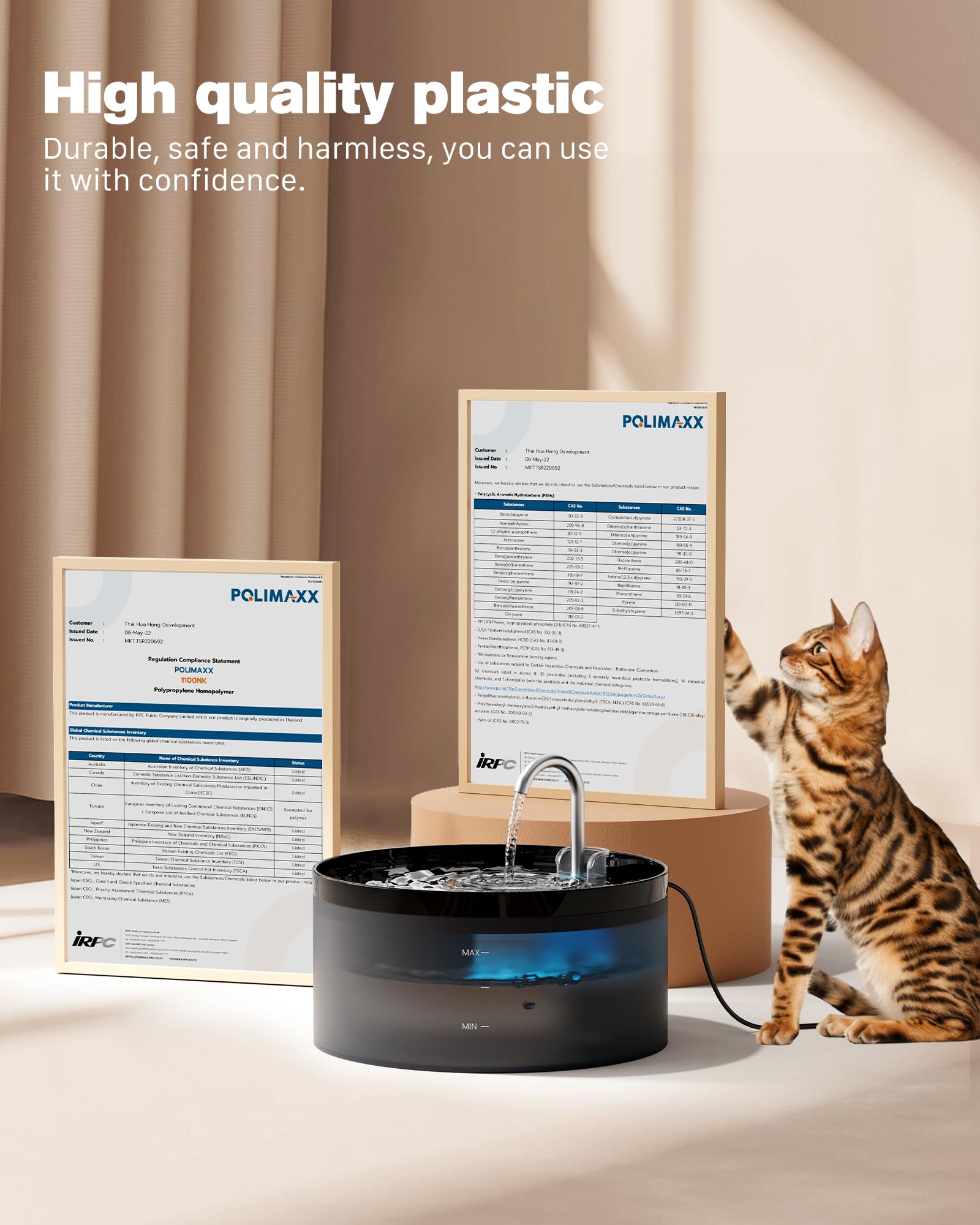 BEMOONY cat fountain in use shows quiet pump and splash-free surface.