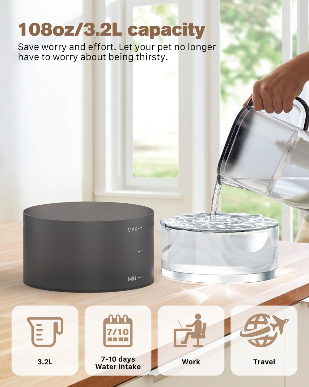 BEMOONY fountain with LED light helps nighttime monitoring.