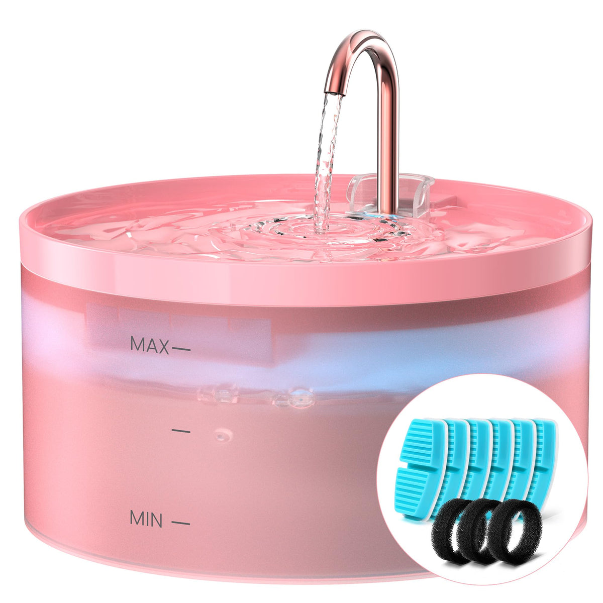 BEMOONY Pink Cat Water Fountain with faucet spout attracts cats to drink more water.