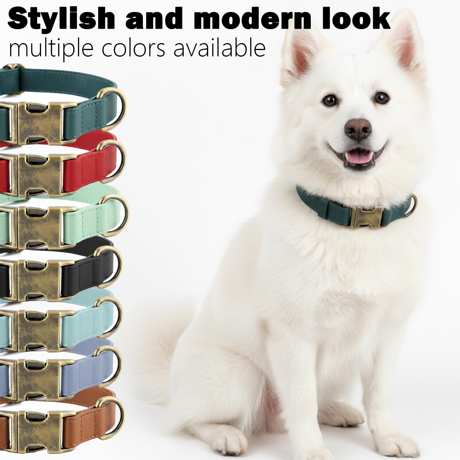Ben & Fellows adjustable medium dog collar showing three size options for growing dogs.