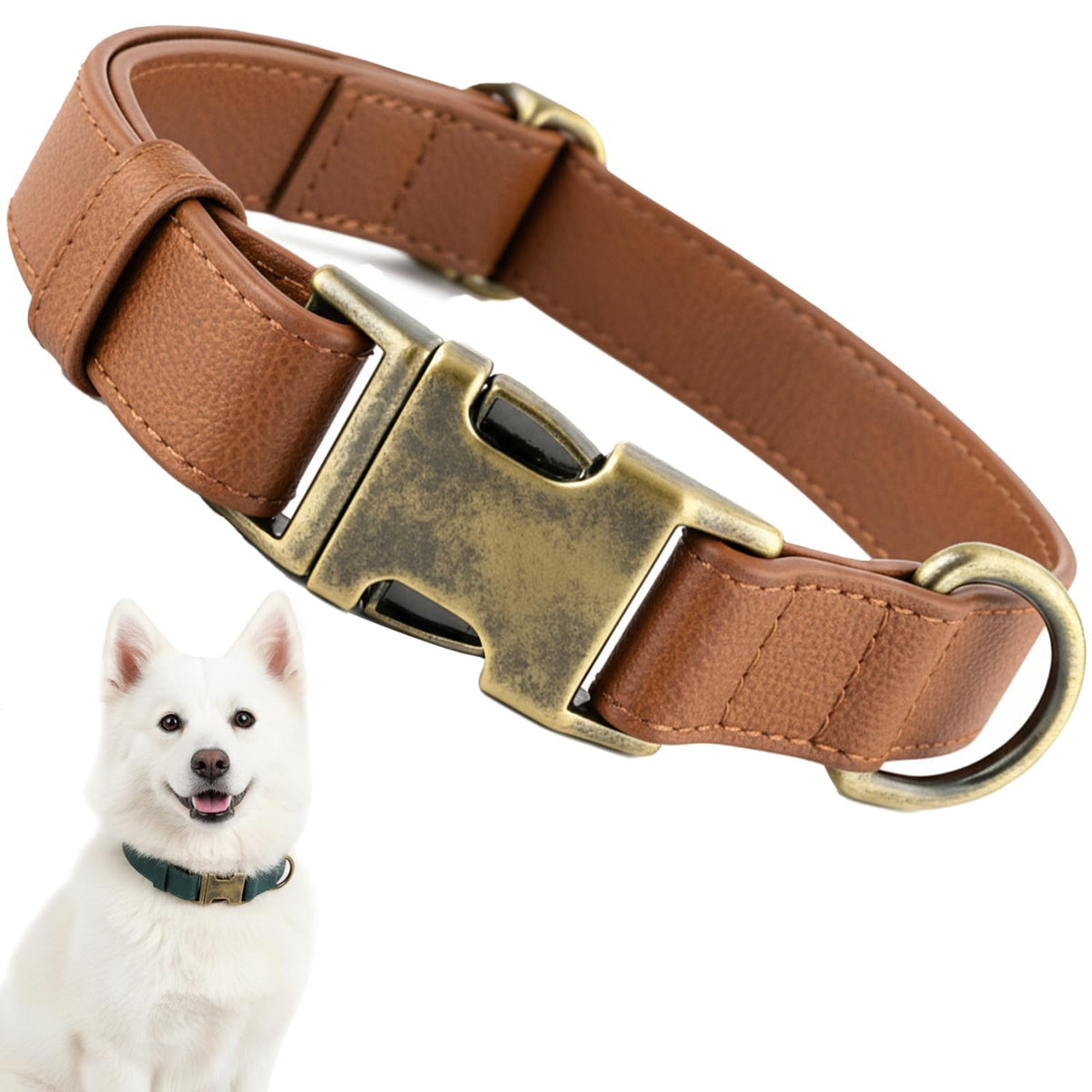 Ben & Fellows brown silicone dog collar medium close-up shows soft, comfortable fit for daily walks.