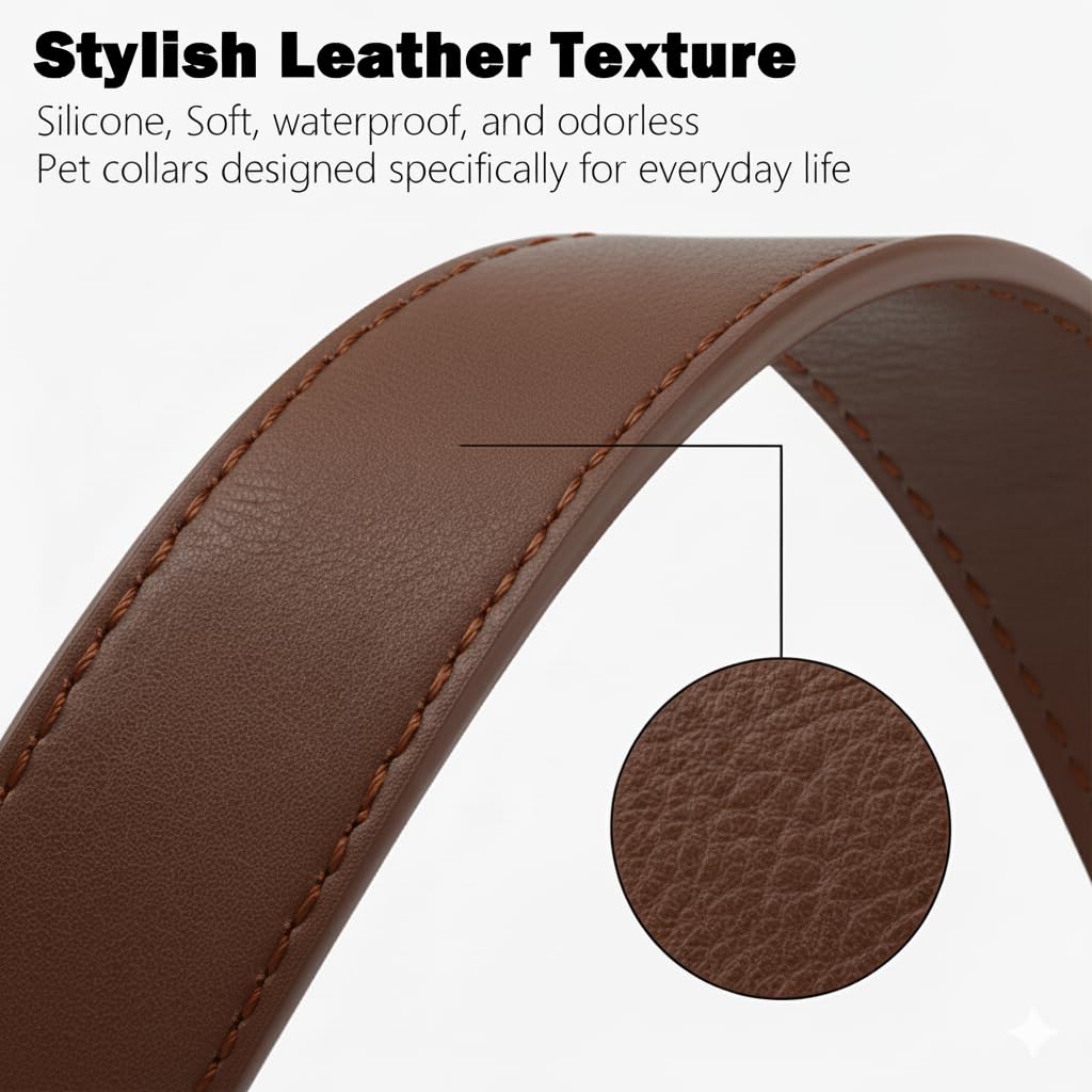 Ben & Fellows leather-look silicone collar brown texture blends style with easy maintenance.