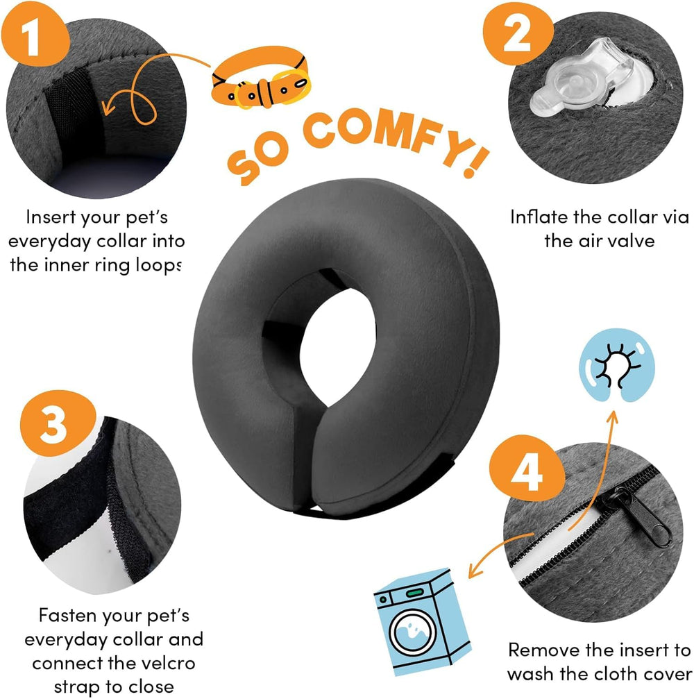 Deflated storage view shows space-saving design for BENCMATE cone collar.