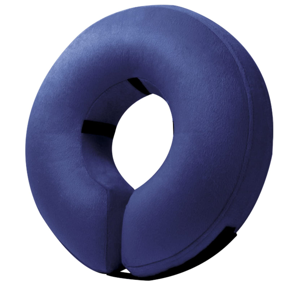 BENCMATE inflatable dog cone navy, front view showing non-restrictive vision while protected.