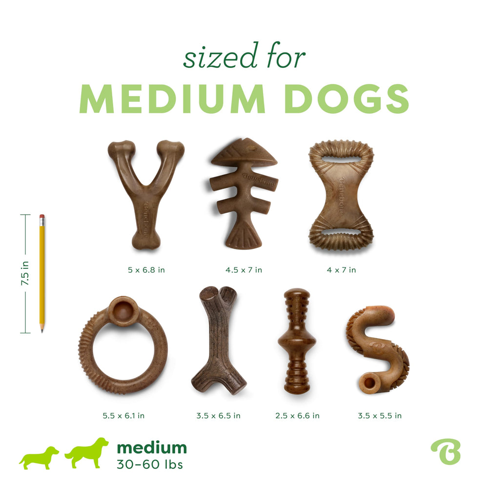 Benebone 7-Pack Medium, dog chewing action channels energy into a positive outlet.