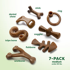 Benebone 7-Pack Medium, textured ridges closeup, helps scrape plaque and massage gums.