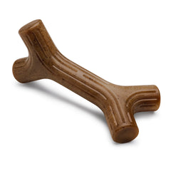 Benebone Bacon Stick in action showing its durable chew for aggressive chewers.