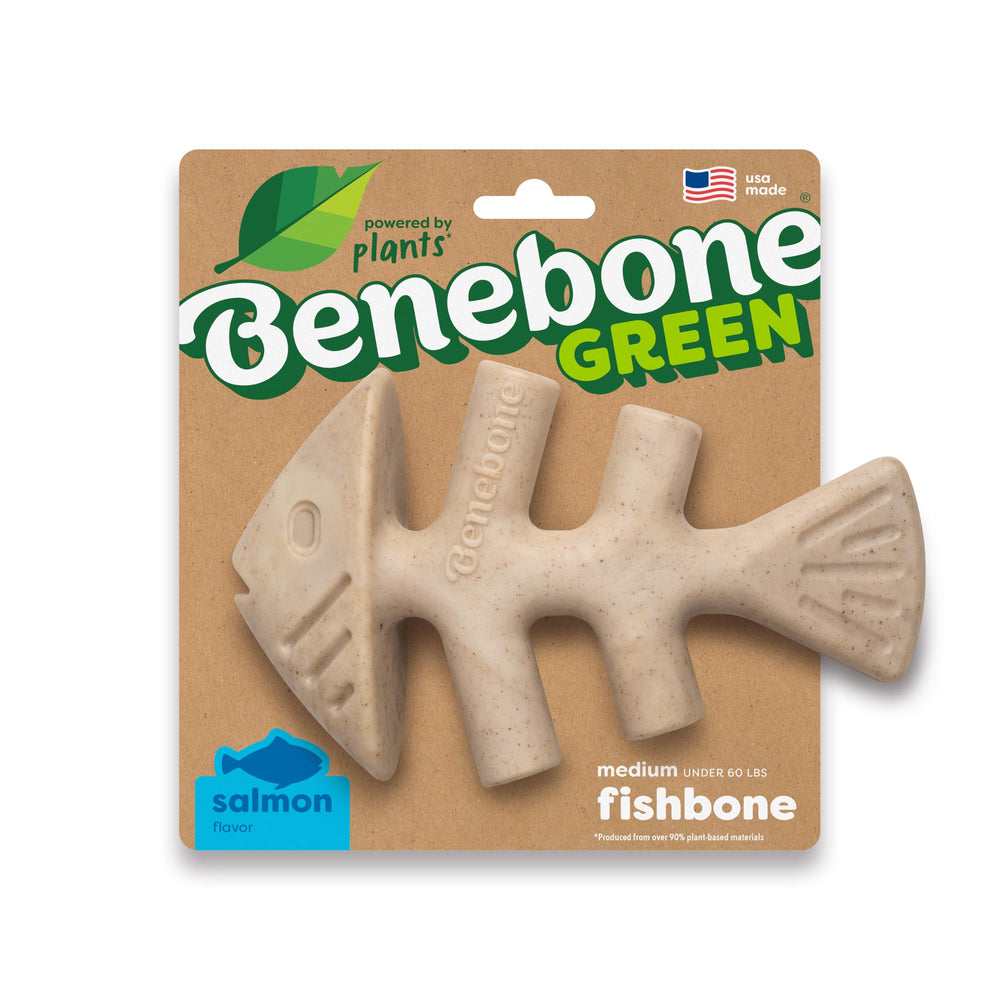 Benebone Green Salmon Fishbone chew for medium dogs with real salmon flavor