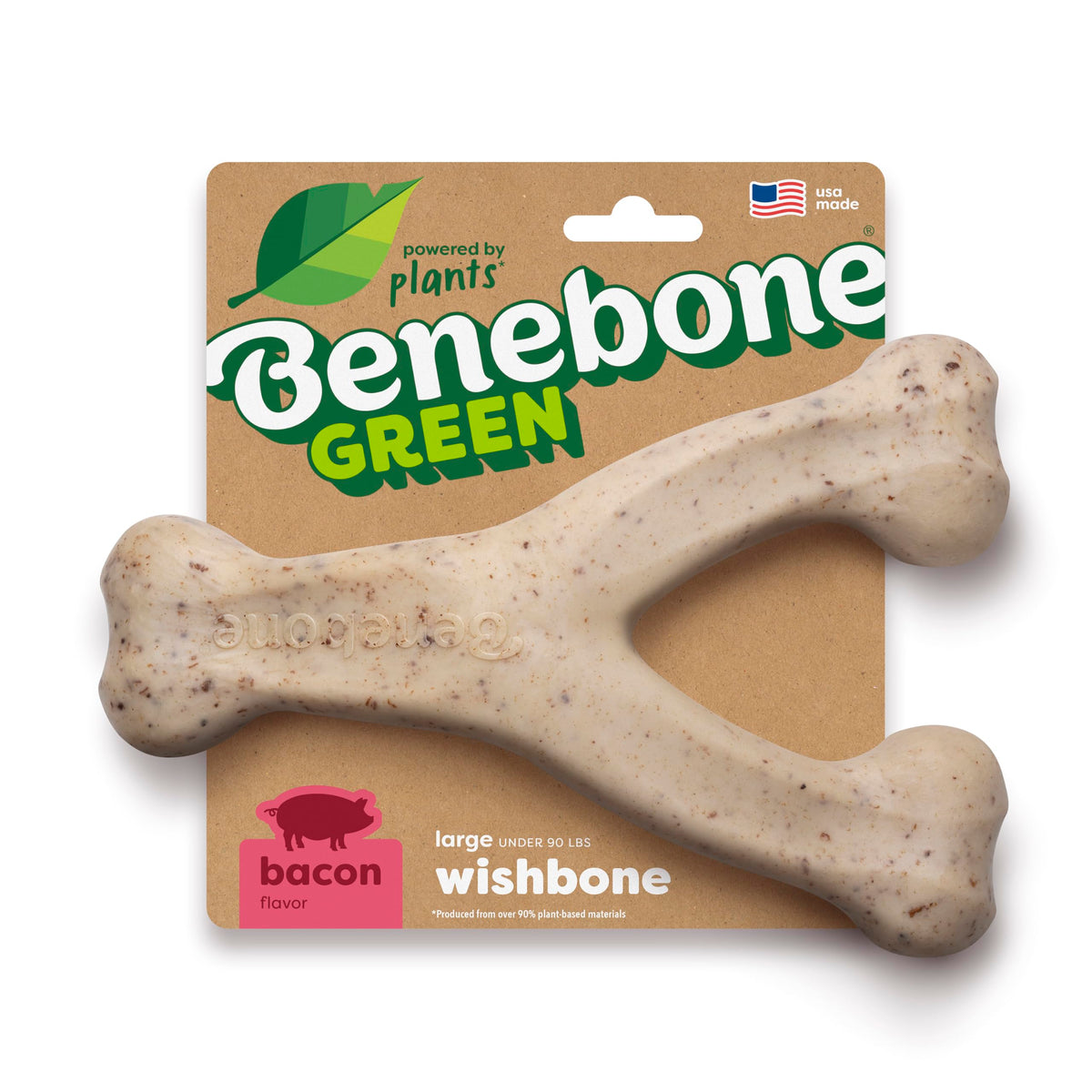 Benebone Green Wishbone for large dogs, showing a sturdy chew design for robust play