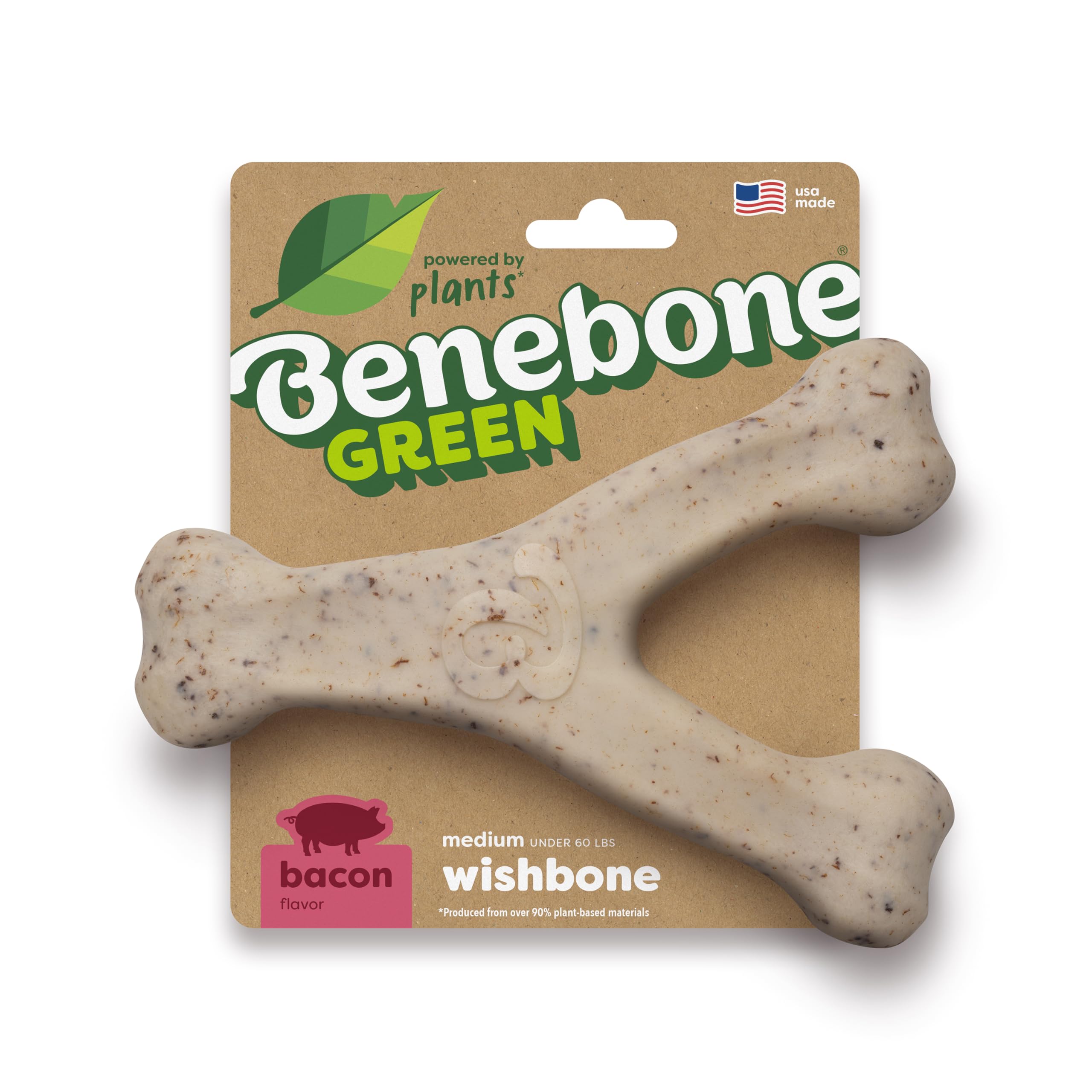 Benebone Green Wishbone plant-based materials provide safe, long-lasting chewing for medium dogs.