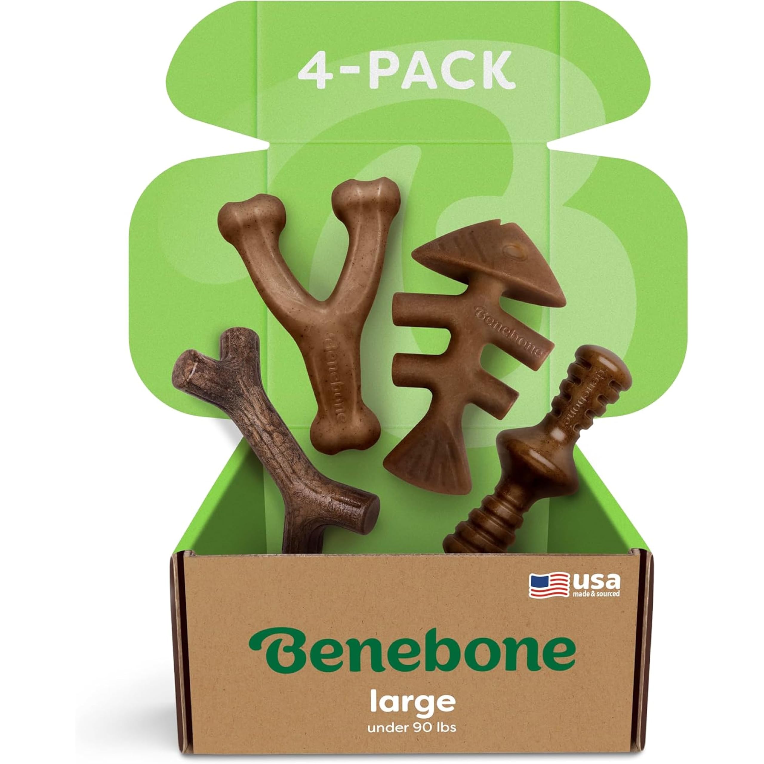 Benebone large 4-pack dog toys in four shapes for durable chewing