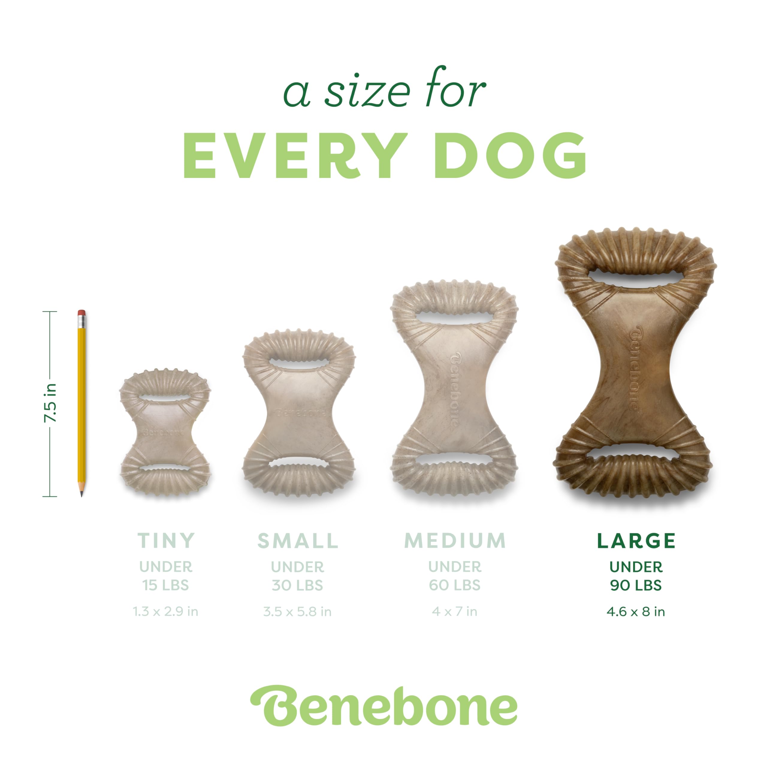 Long-lasting Benebone chew stands up to aggressive chewers and resists breakage.