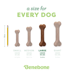 Benebone bone durable dog chew toy USA-made label highlighting craftsmanship.