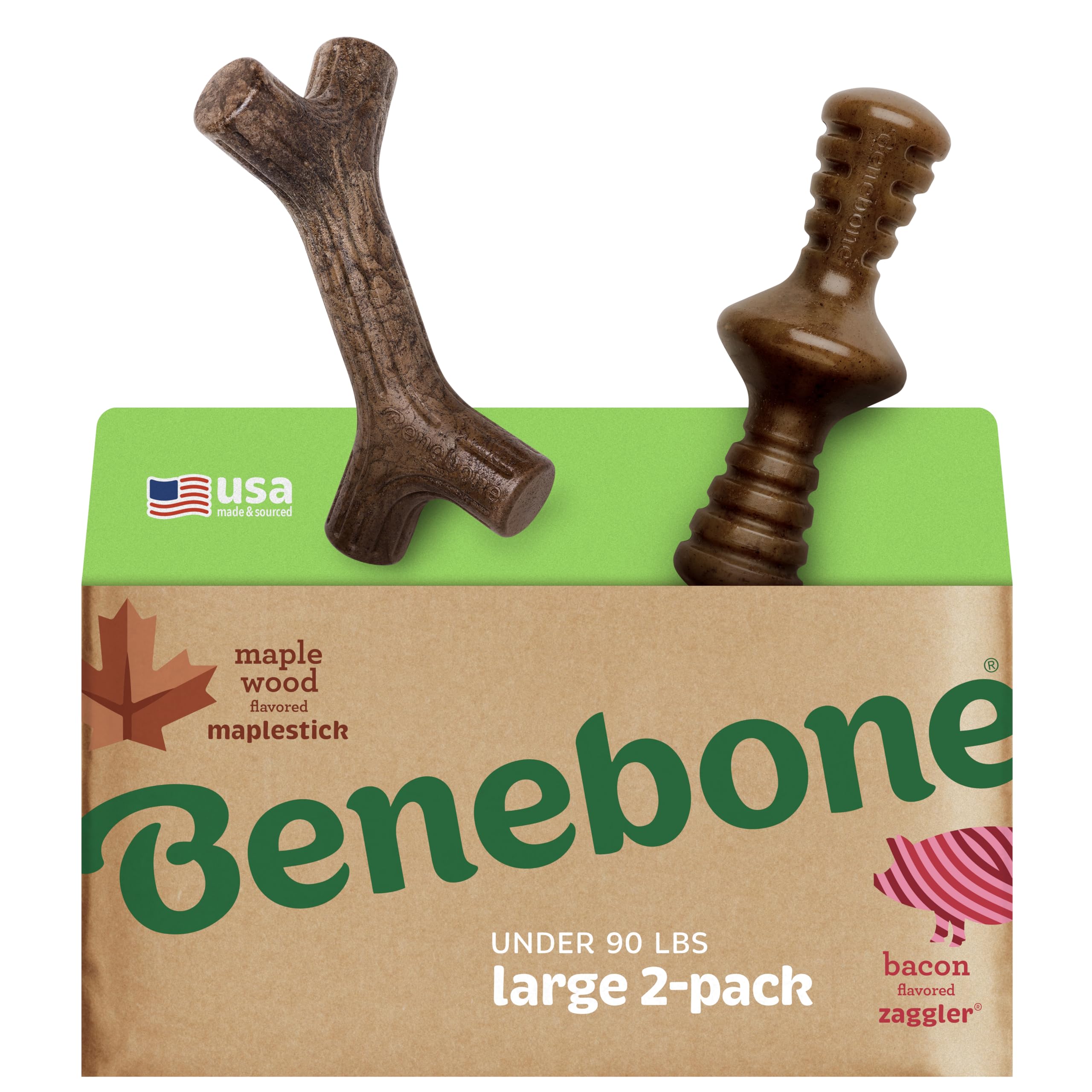 Benebone Maplestick close-up shows real maple wood for durable chewing