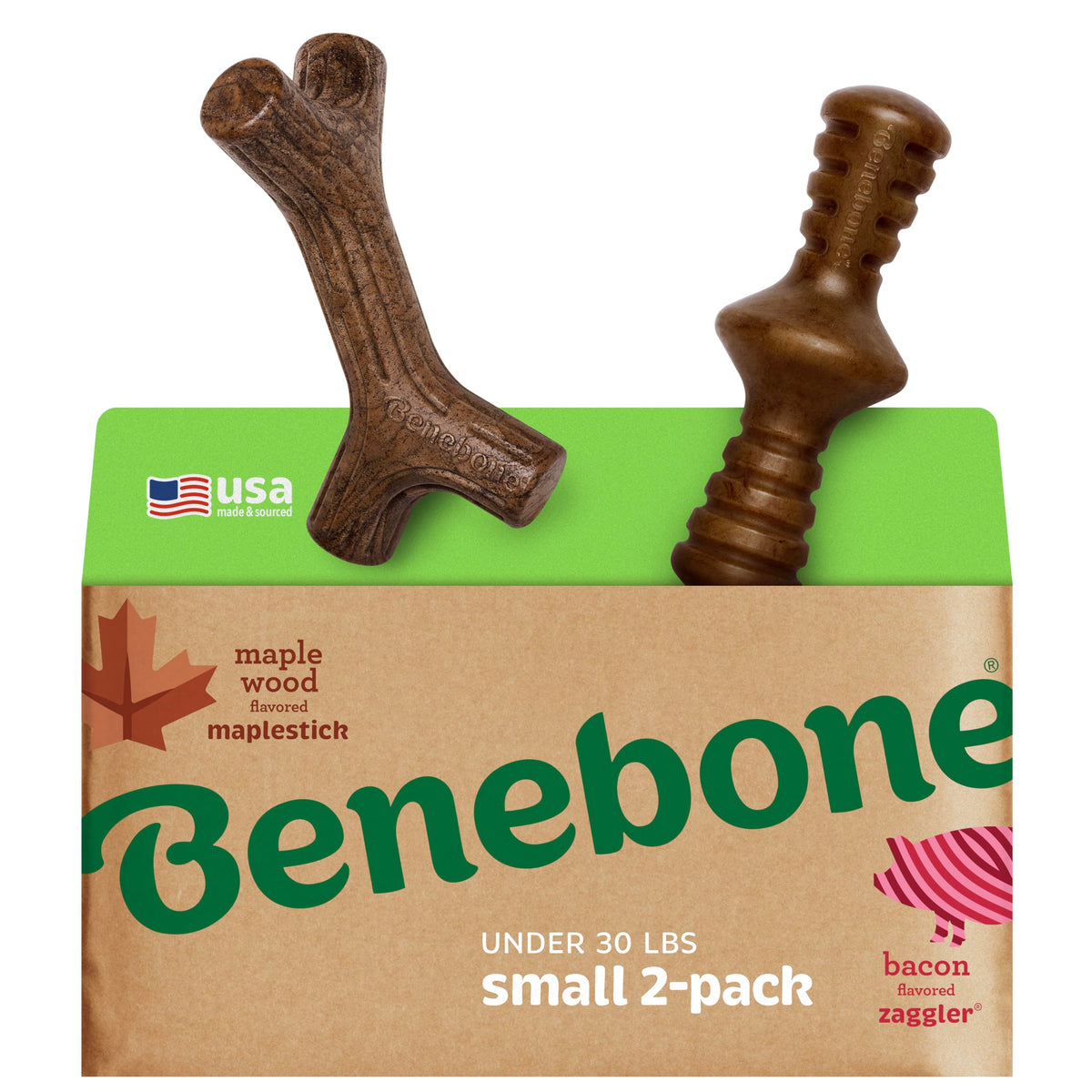 Benebone Maplestick maplewood chew toy for dogs with durable grip and long-lasting flavor.