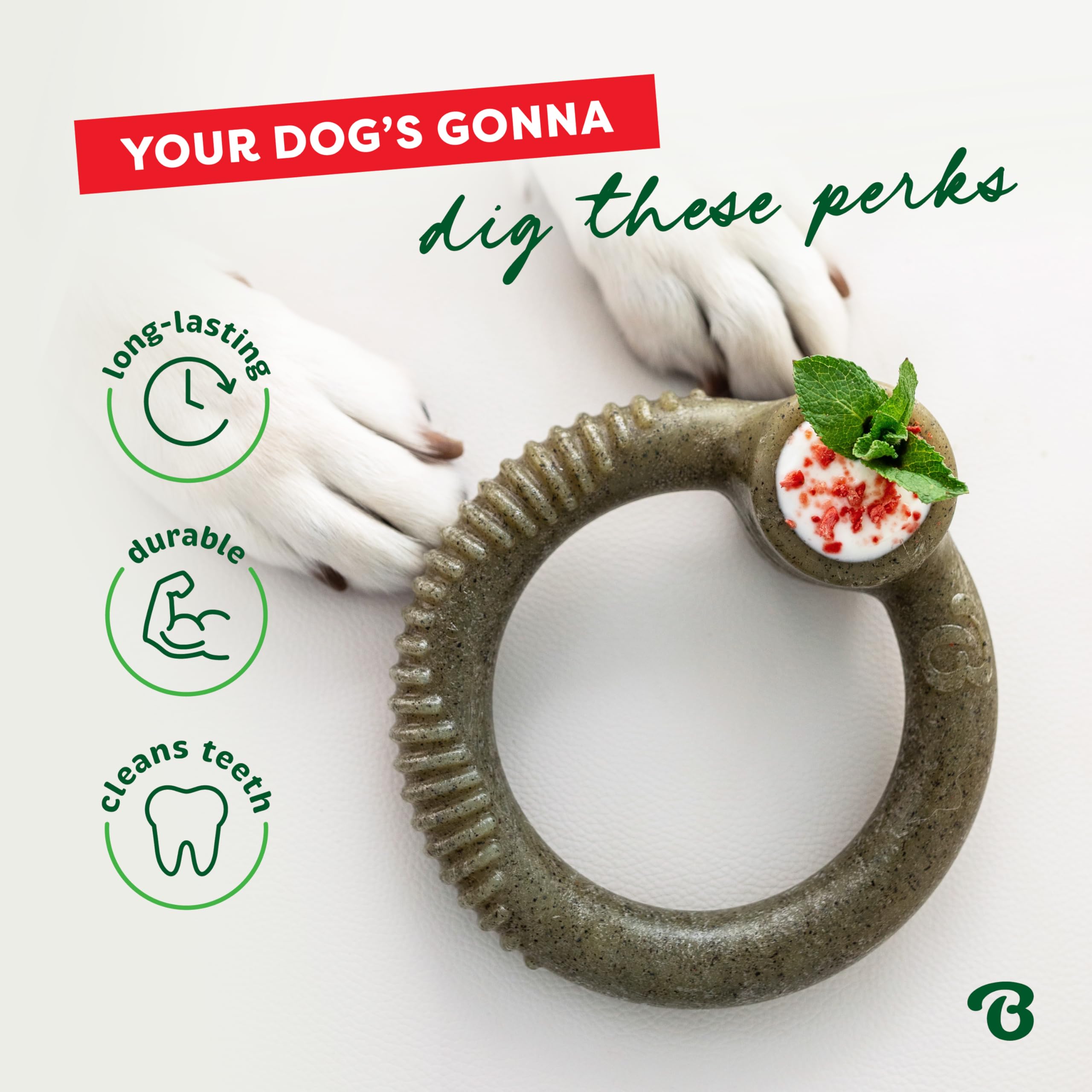 Benebone Peppermint Ring pocket design angles the chew for easier handling.