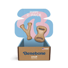 Benebone Puppy 2-Pack dental chew-wishbone small with rugged texture for dogs' mental stimulation.