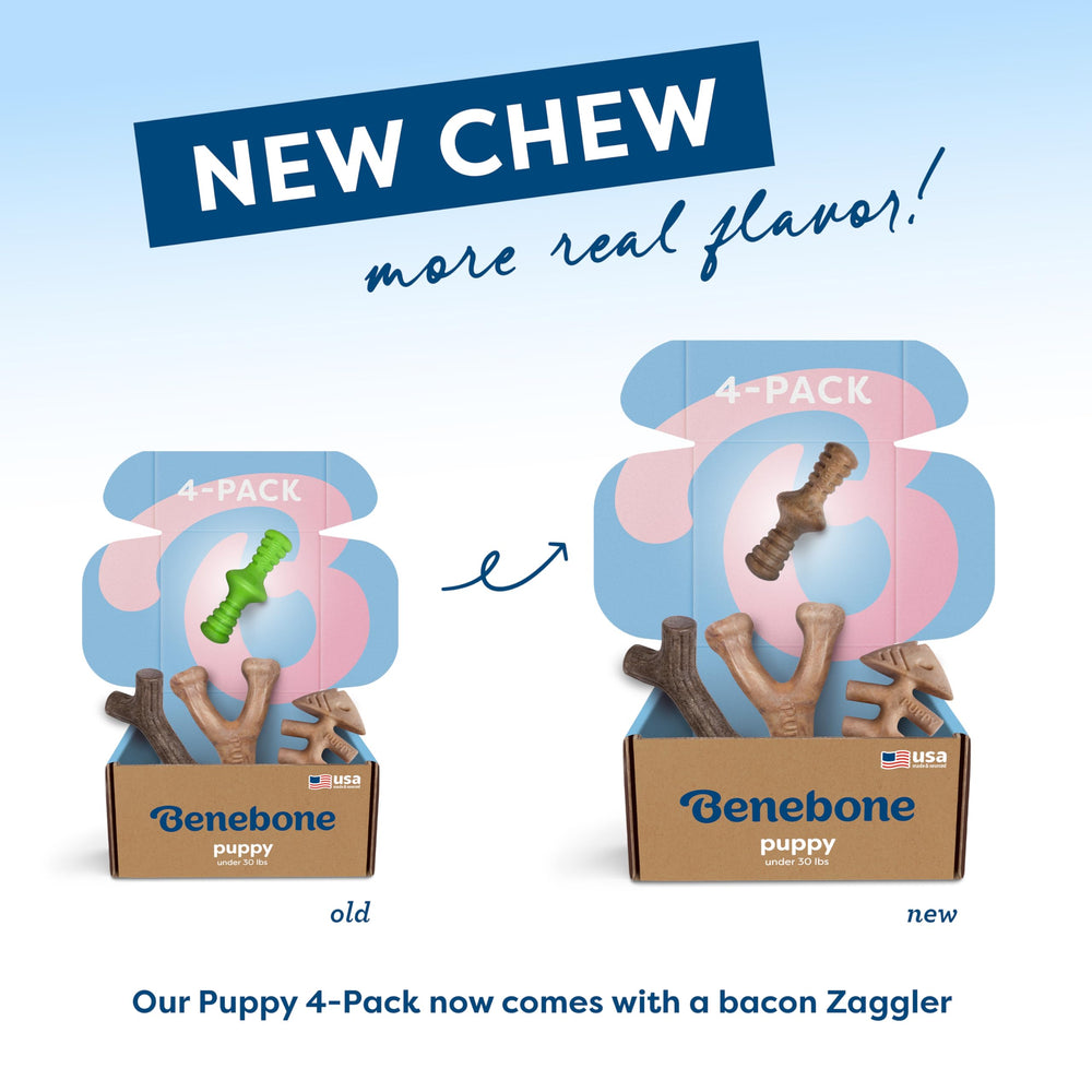 Benebone Puppy 4-Pack made in USA label on packaging.