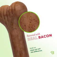 Real bacon flavor attracts chewers while encouraging longer, engaged chewing sessions