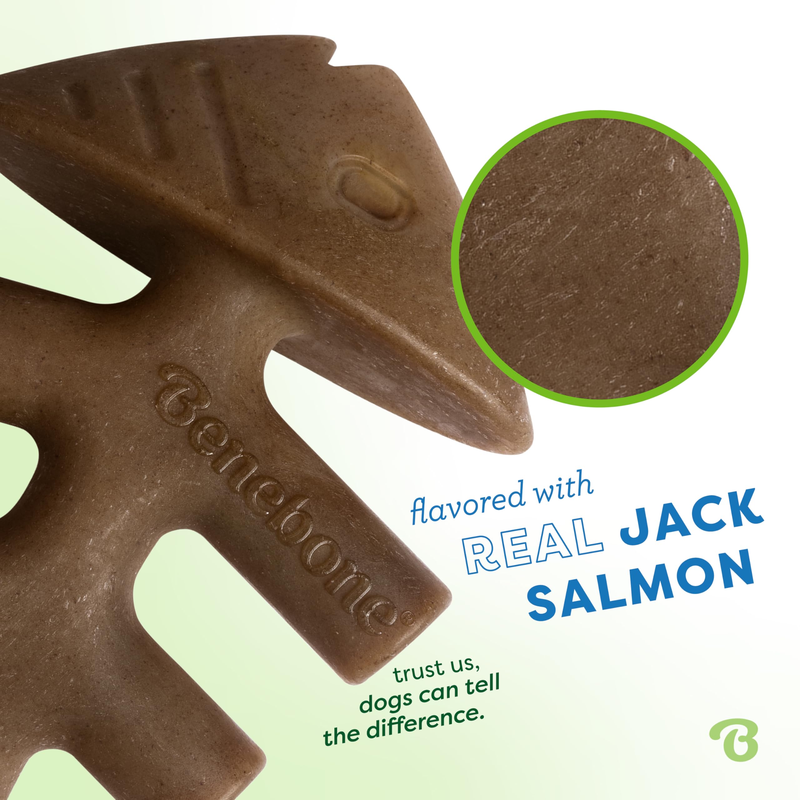 Benebone Fishbone features real fish flavor to entice dogs during chewing.