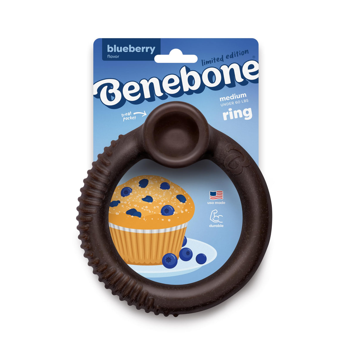 Benebone Ring Blueberry durable chew for medium dogs, engineered for strong chewers