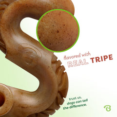Benebone Tiny Tripe Bone Chew side view highlighting durability for strong chewers.