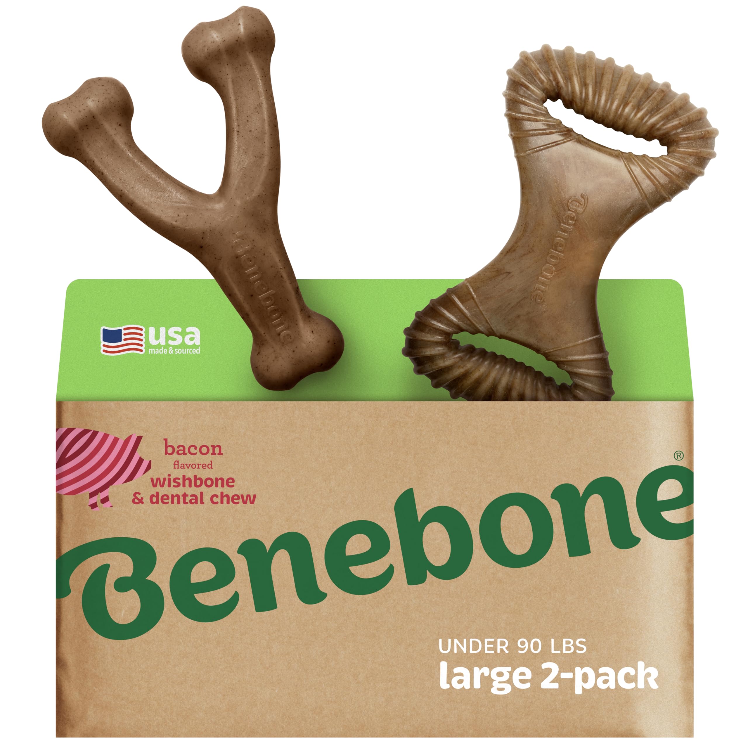 Benebone Wishbone dog chew with real bacon for lasting chewing