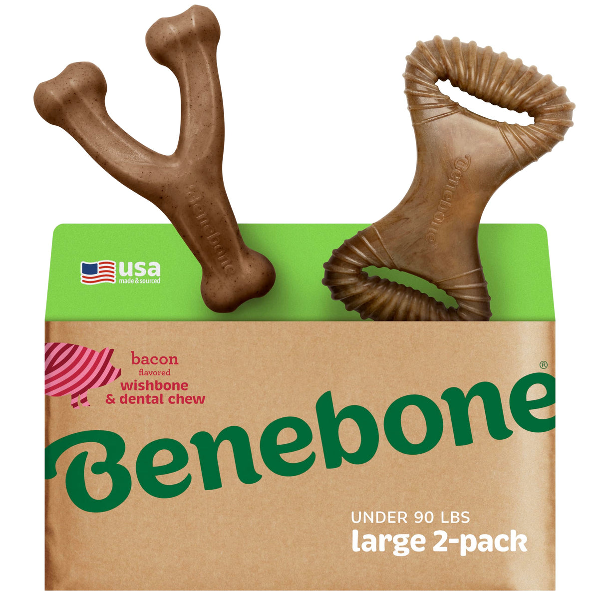 Benebone Wishbone dog chew with real bacon for lasting chewing