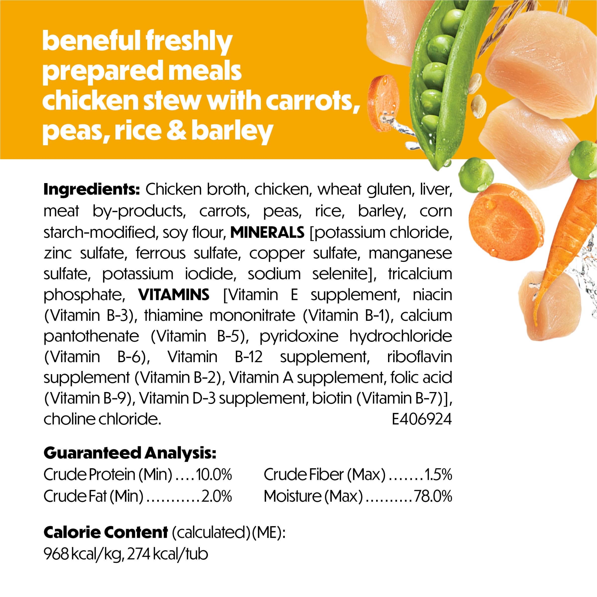 Beneful Chicken Stew — 10-ounce tub showing premium ingredients