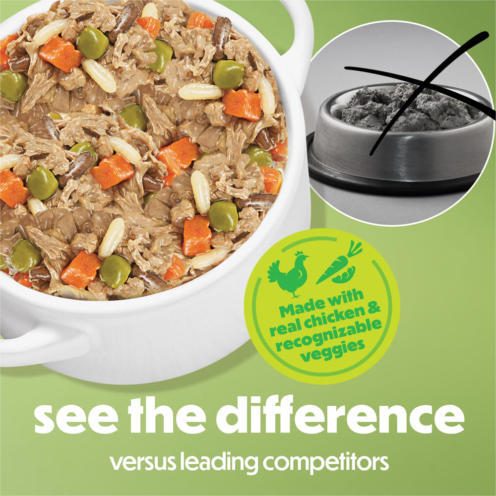 Beneful Freshly Prepared Blends chicken-vegetables-closeup highlights real ingredients.