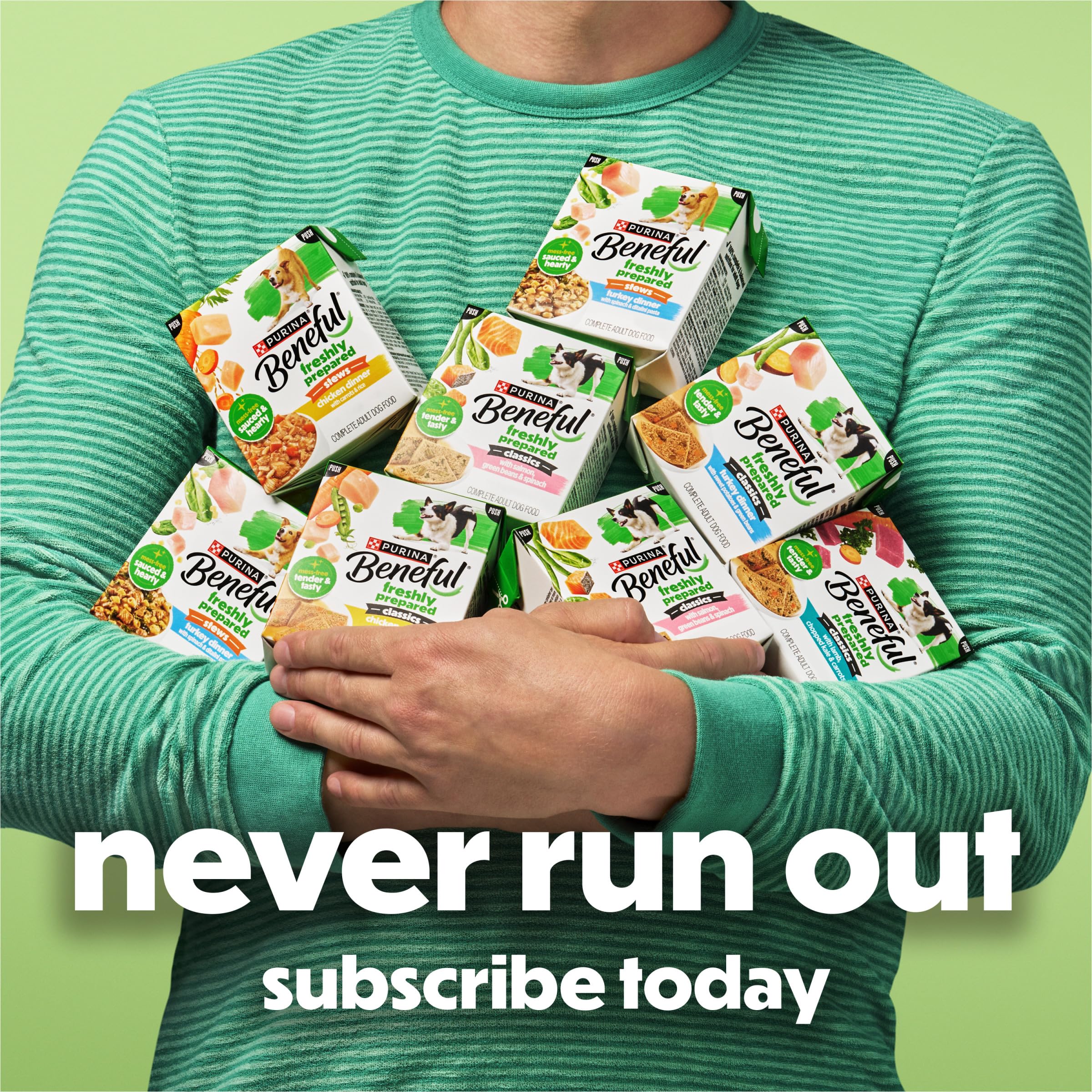 Beneful Freshly Prepared Classics carton stored in pantry for quick meals