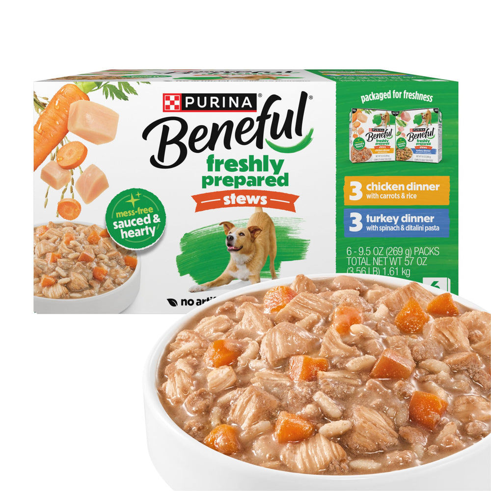 Beneful Freshly Prepared Stews chicken dinner in a bowl for hydration