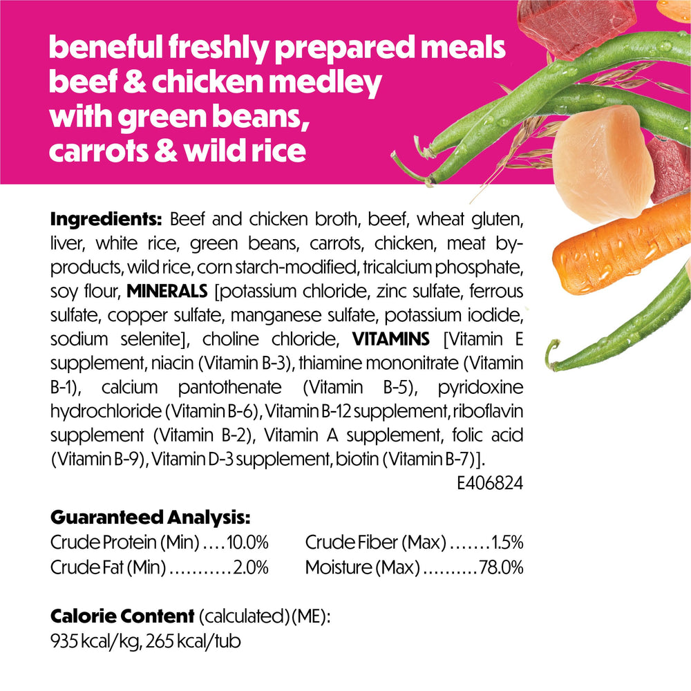 High-protein wet dog food from Beneful supports healthy muscle tone.