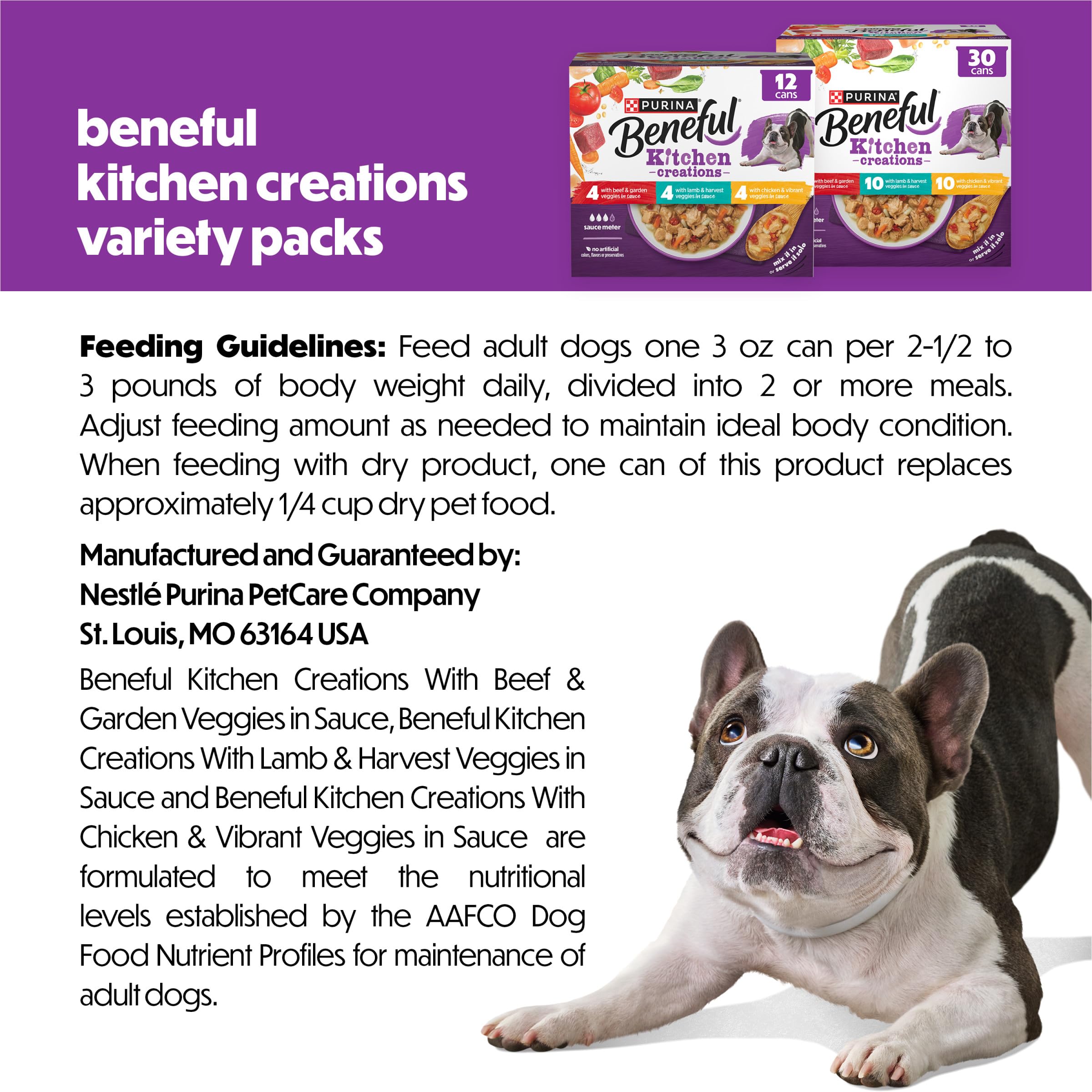 Purina Beneful Medleys variety-pack cans arranged for display