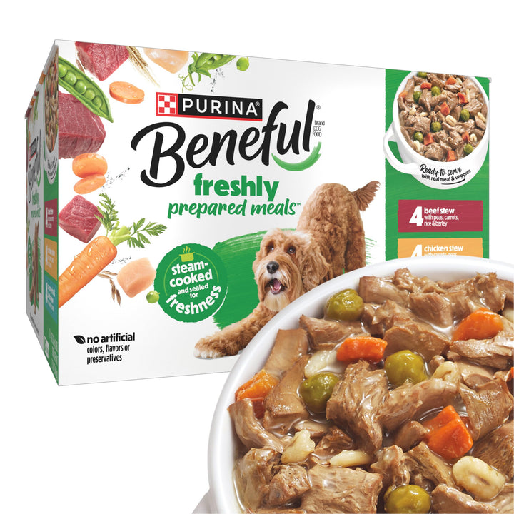 Beneful variety-pack tubs in gravy show convenient meals with varied flavors for dogs.